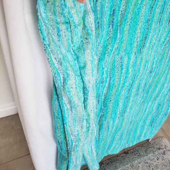 Woman Blue Green Multicolor Scoop Neck Long Dress - Picture 9 of 11